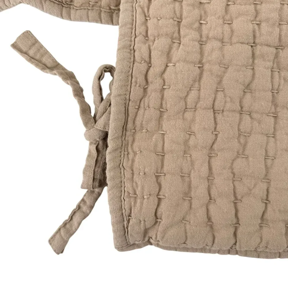 Pottery Barn Pickstitch Standard Pillow Shams Lot Set of 2 Tan Cotton Linen